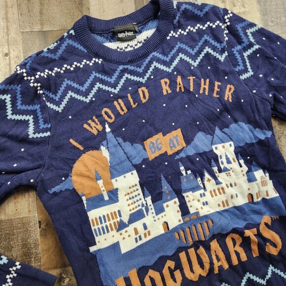 Harry Potter size L Large I Would Rather Be At Hogwarts Ugly Christmas Sweater - Picture 1 of 8
